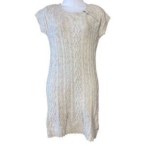 Tommy Hilfiger Zela Cap Sleeve Cable Knit Sweater Dress Oatmeal Donegal Size M